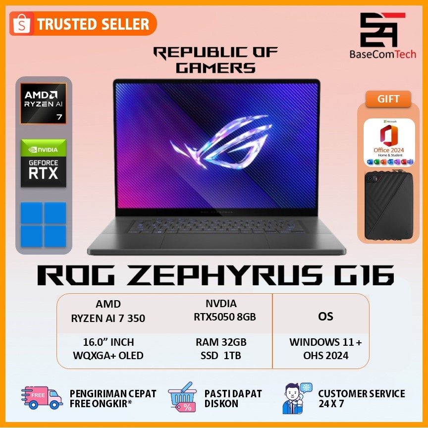 Laptop Asus ROG Zephyrus G16 GA605KH | AMD Ryzen AI 7 350 RTX5050 | RAM 32GB/SSD 1TB 16.0 inchi WQXGA+ 240Hz