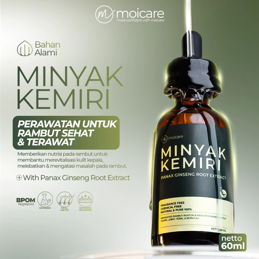 Jual MOICARE MINYAK KEMIRI Extract Ginseng 60ml Penumbuh Penebal Rambut Rontok Botak Ori BPOM | Shopee Indonesia