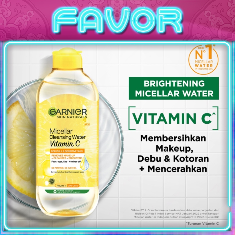 Garnier Micellar Cleansing Water Vitamin C Skin Care - 400ml (Pembersih Wajah Kulit Kusam)