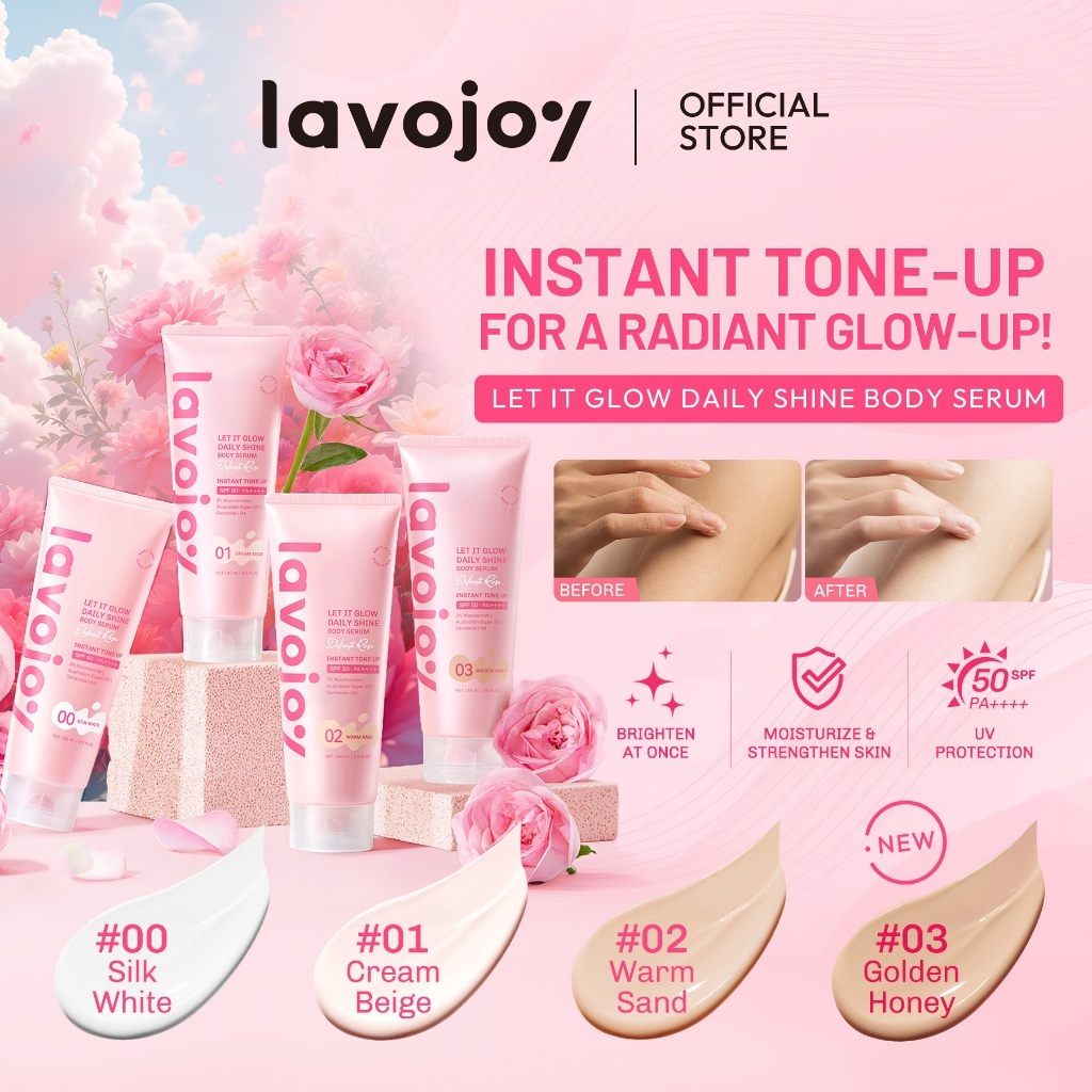 [CREATOR'S LIVE] Lavojoy Let It Glow Daily Shine Body Serum Instant Tone Up Delicate Rose with SPF 50PA++++ | Body Serum untuk Perlindungan Sinar UV | Mencerahkan Seketika & Melembapkan Kulit dengan 3% Niacinamide + Australian Super VC + Ceramide