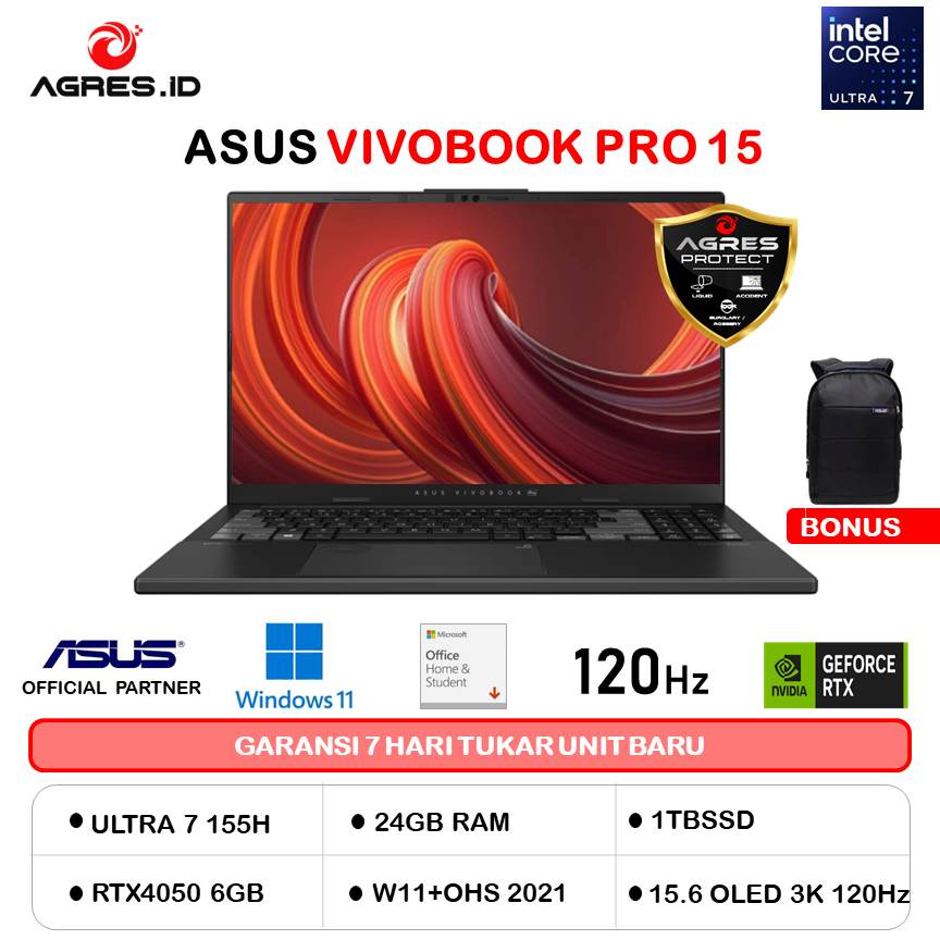 Jual ASUS VIVOBOOK PRO 15 OLED N6506MU ULTRA 7 155H RTX4050 6GB/ 24GB 1TB W11+OHS 15.6 3K 120HZ GRY -OLEDS712 | Shopee Indonesia