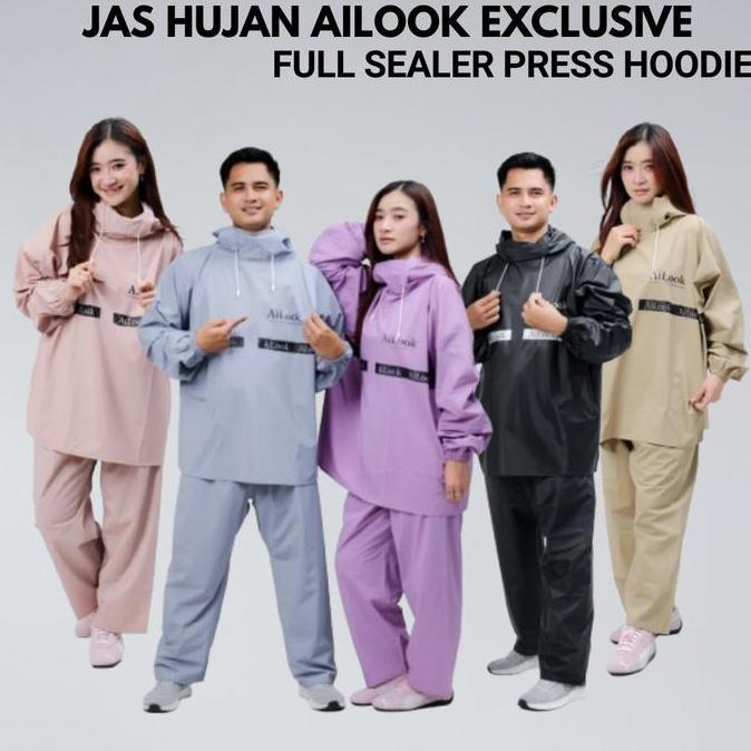 Kind- Ailook Jas Hujan Hoodie Exclusive Full Seal Press Anti Rembes Setelan Pria Wanita Bahan Pvc Karet Tebal Kuat Elastis