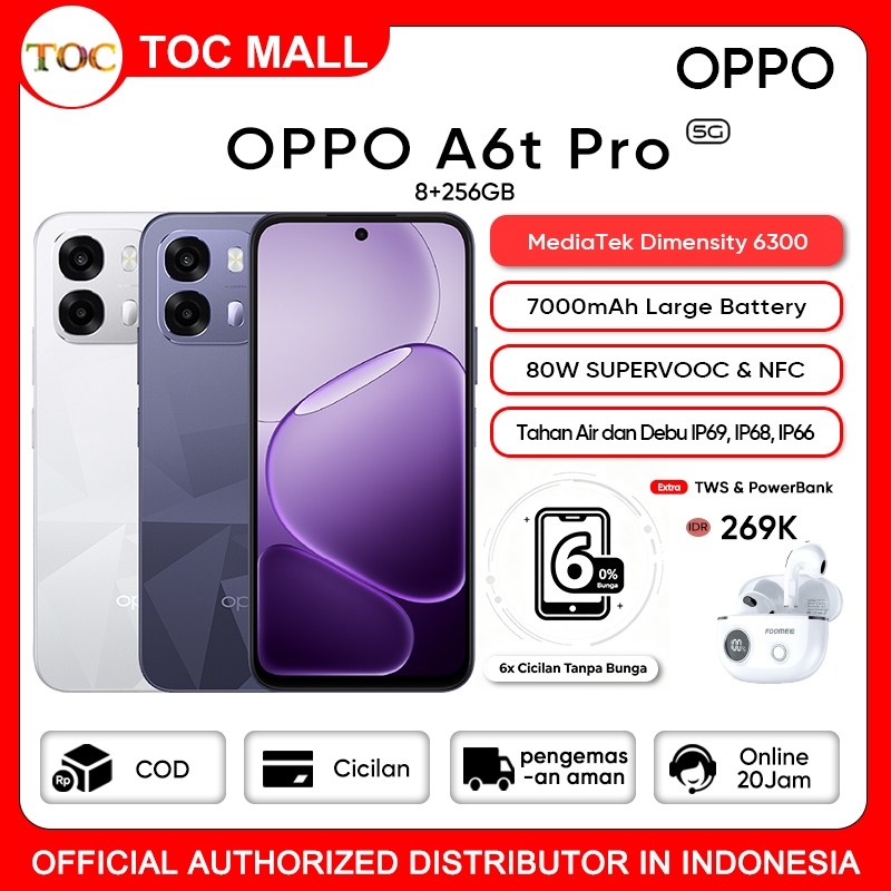 Jual [ Official Store ] OPPO A6t Pro 5G 8/256GB (8+8GB Extended RAM)MediaTek Dimensity 6300 Garansi Resmi | Shopee Indonesia
