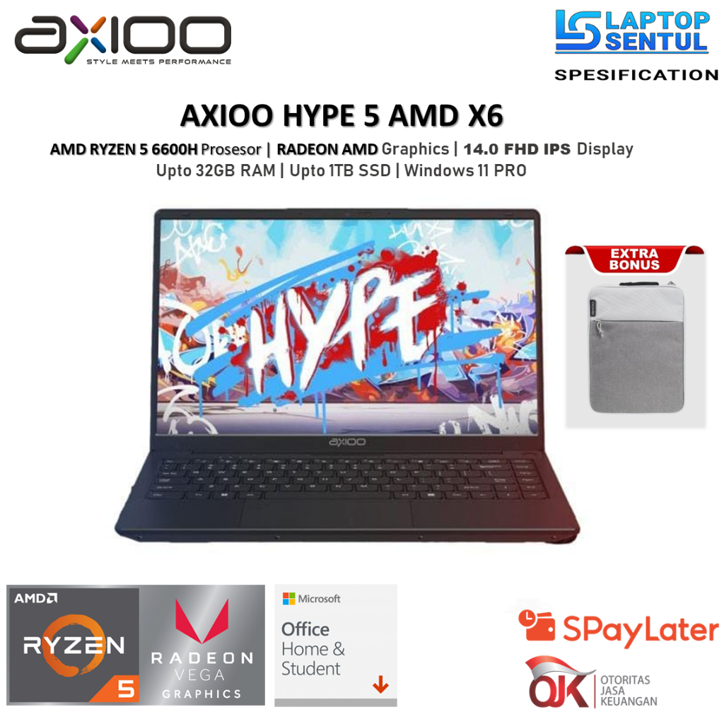 Laptop Gaming Axioo Hype 5 X6 Amd Ryzen 5 6600H 16GB 1TB FHD IPS Backlit Windows 11 Grey