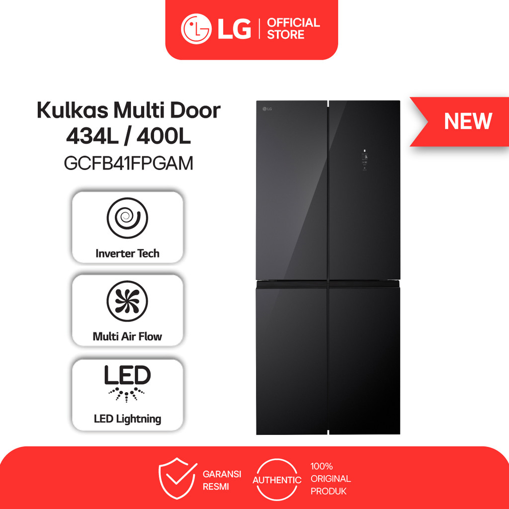 LG Kulkas 4 Pintu 434L / 400L Inverter Compressor Multi Air Flow - LED Lighting - Europe Energy Label - Total No Frost GCFB41FPGAM