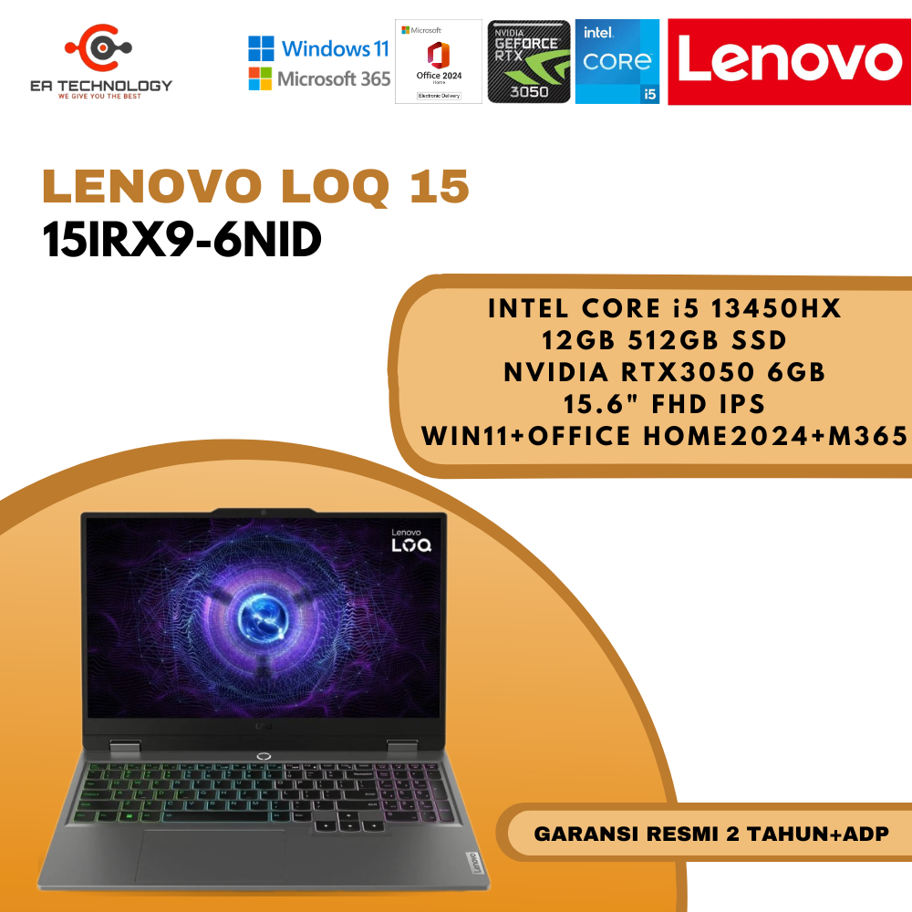 Jual LENOVO LOQ 15 15IRX9-6NID Core i5-13450HX 12GB 512SSD RTX3050 6GB FHD IPS W11+OFFICE HOME 2024+M365 | Shopee Indonesia