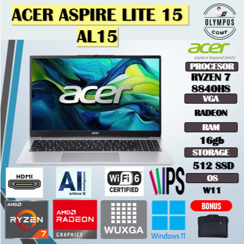 ACER ASPIRE LITE 15 AL15 RYZEN 7 8840HS 16GB 512GB W11+OHS+M365B 15.0FHD IPS