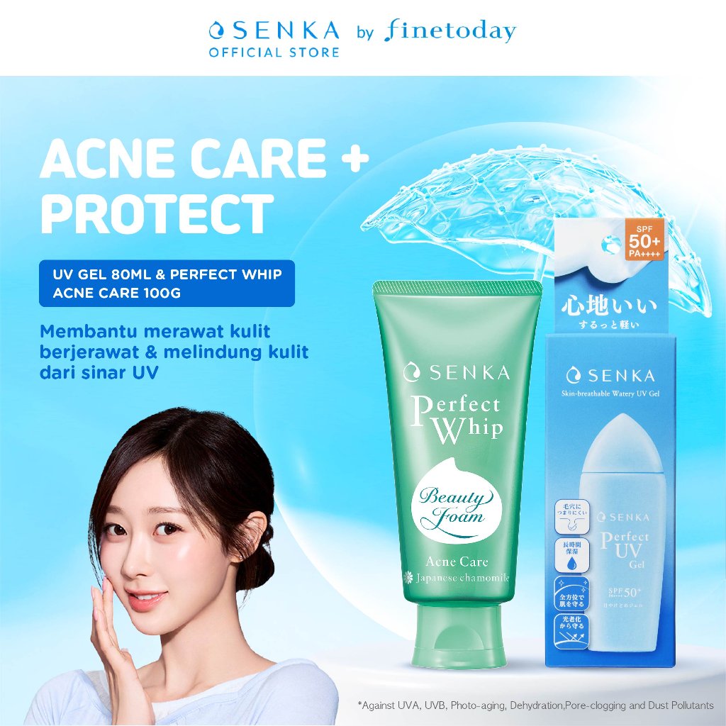 (Special Bundle) SENKA Perfect UV Gel 80ml SPF50+ PA++++ Sunscreen UV Protection + Perfect Whip Acne Care 100g