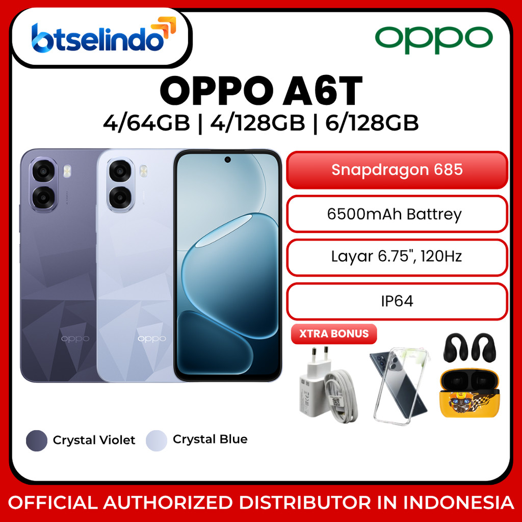 Jual OPPO A6T 4/64GB 4/128GB 6/128GB | | Snapdragon 685 | 6500mAh | Shopee Indonesia