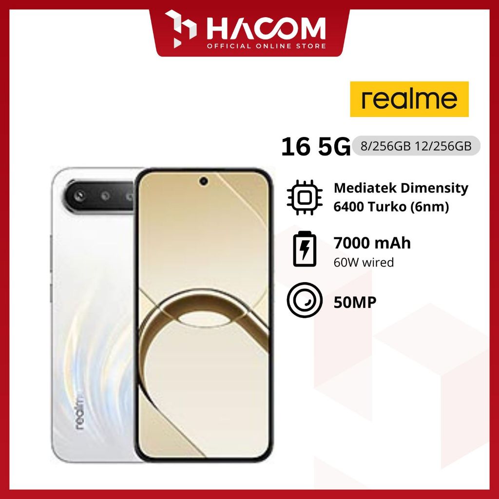 Realme 16 5G 8GB/25GB, 12GB/256GB Garansi Resmi Realme 1 Tahun