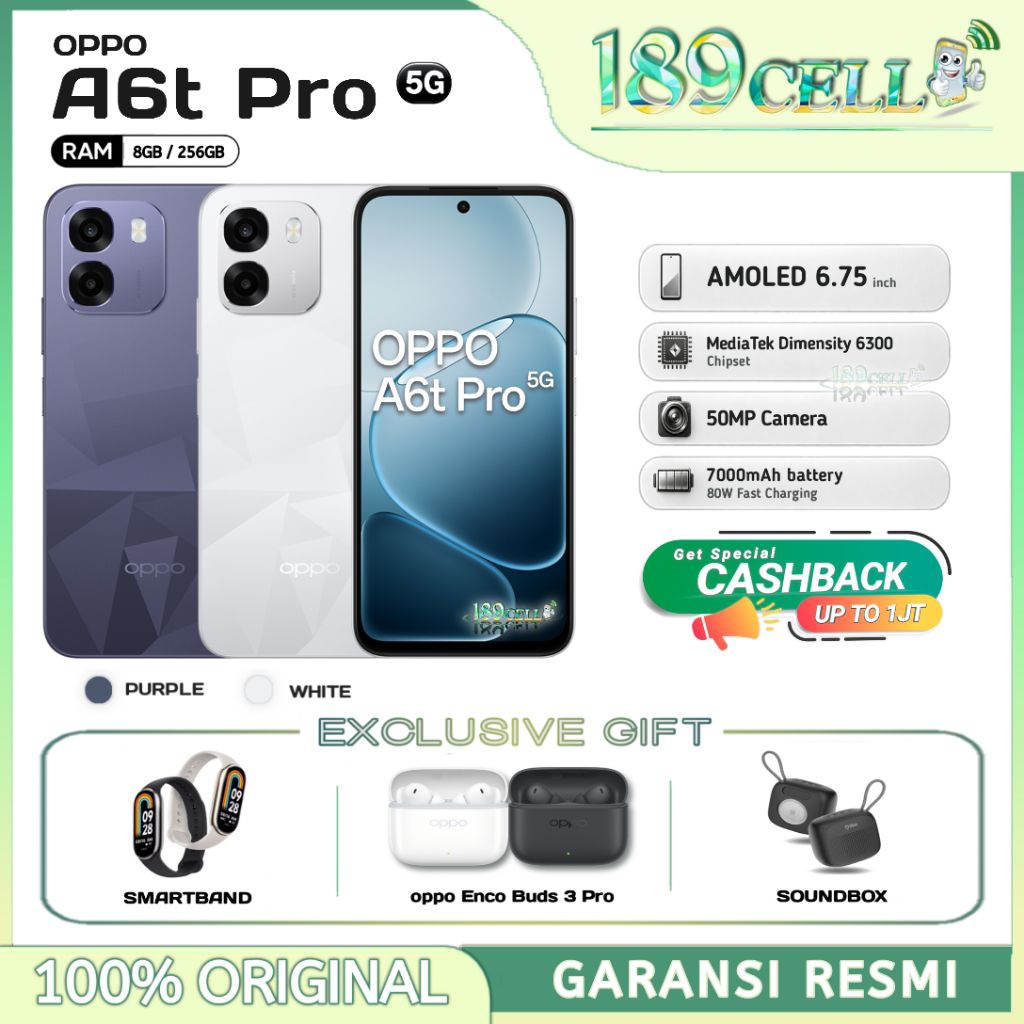 Jual Oppo A6t Pro 5G [8/256GB] - 50MP Camera, MediaTek Dimensity 6300 - A6 t A 6t A6tPro GARANSI RESMI | Shopee Indonesia