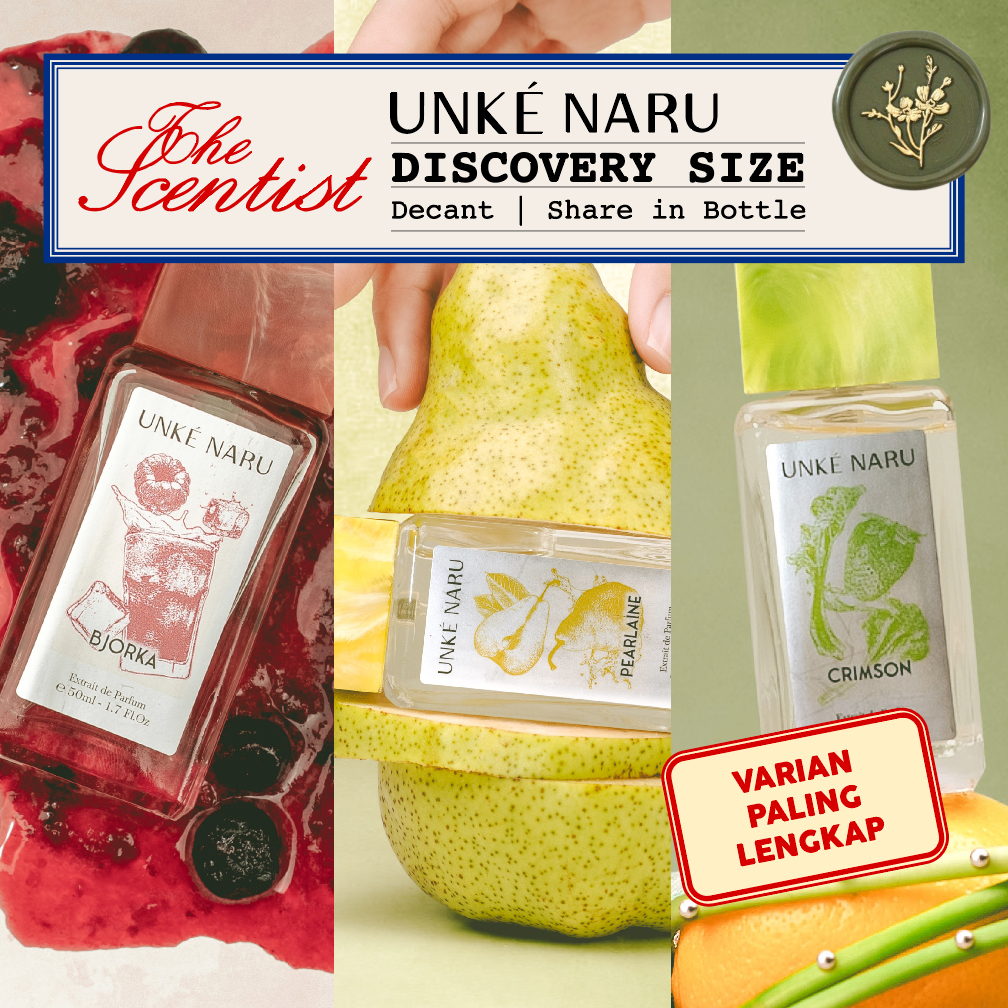 UNKE NARU by Nicholas Saputra - Discovery Set | Pearlaine Bjorka Crimson Kala Jingga Ayodhya Tesso Nilo Jenggala Cocoa Mint Shower of Spring Berry Kalamata Di Maluku Hamlet De Tabac For You For Me Suga Bourbon Kashmir Oud | Travel Size | Decant | Scentist