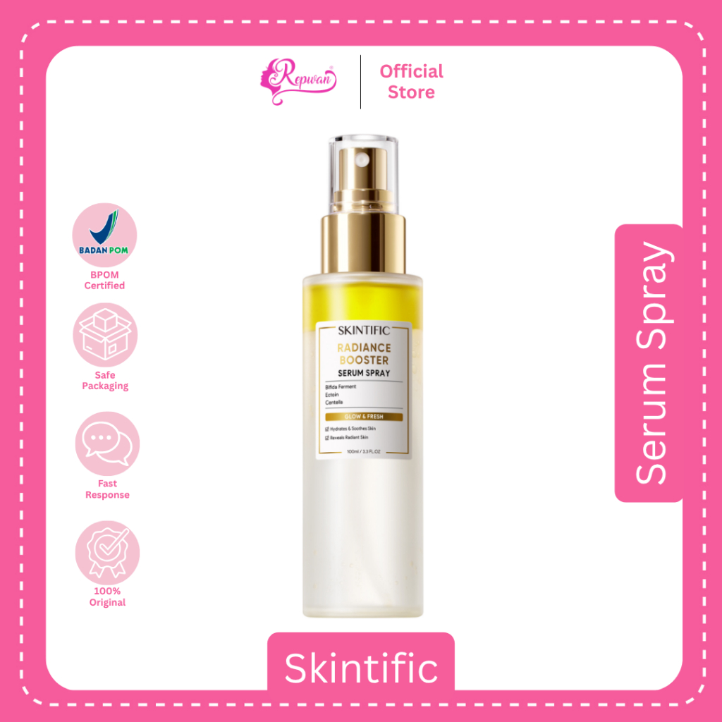 Repwan Beauty - 100ml Skintific Radiance Booster Serum Spray - Tekstur Biphase, Kulit Glowing, Primer dan Setting Spray