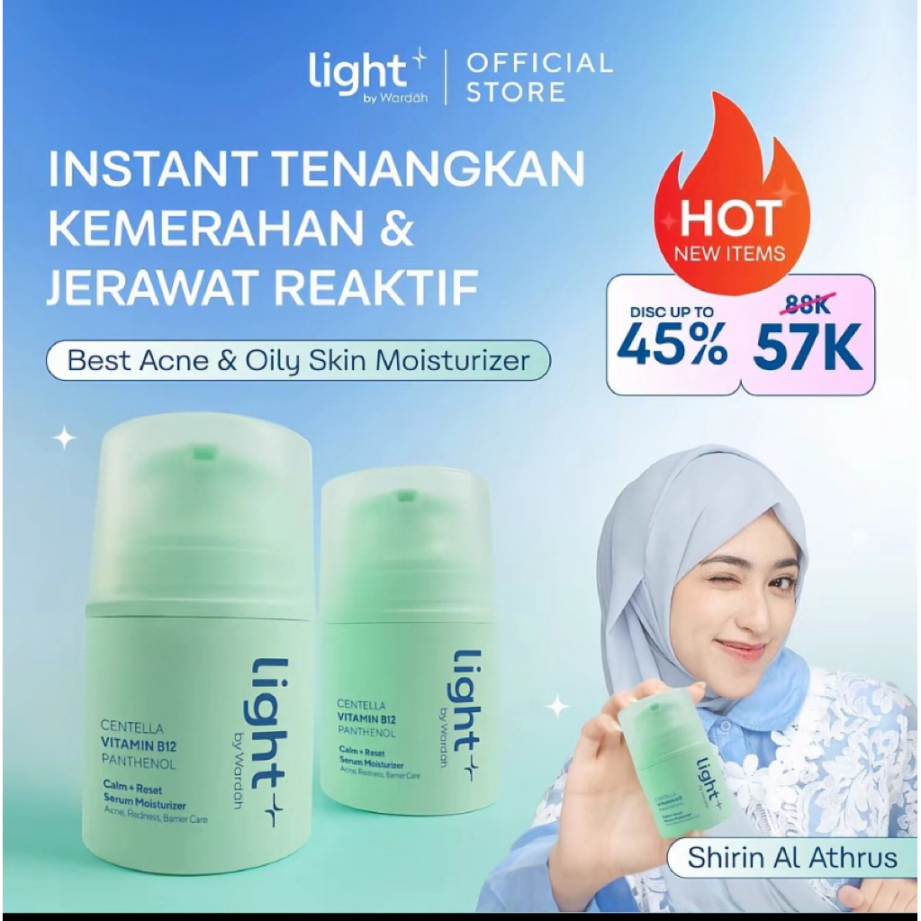 New! Light + by wardah vitamin B12 calm + Reset Serum Moisturizer 30 g - Pelembab Wajah untuk kulit Berminyak - Light + Lightplus moiz pelembab