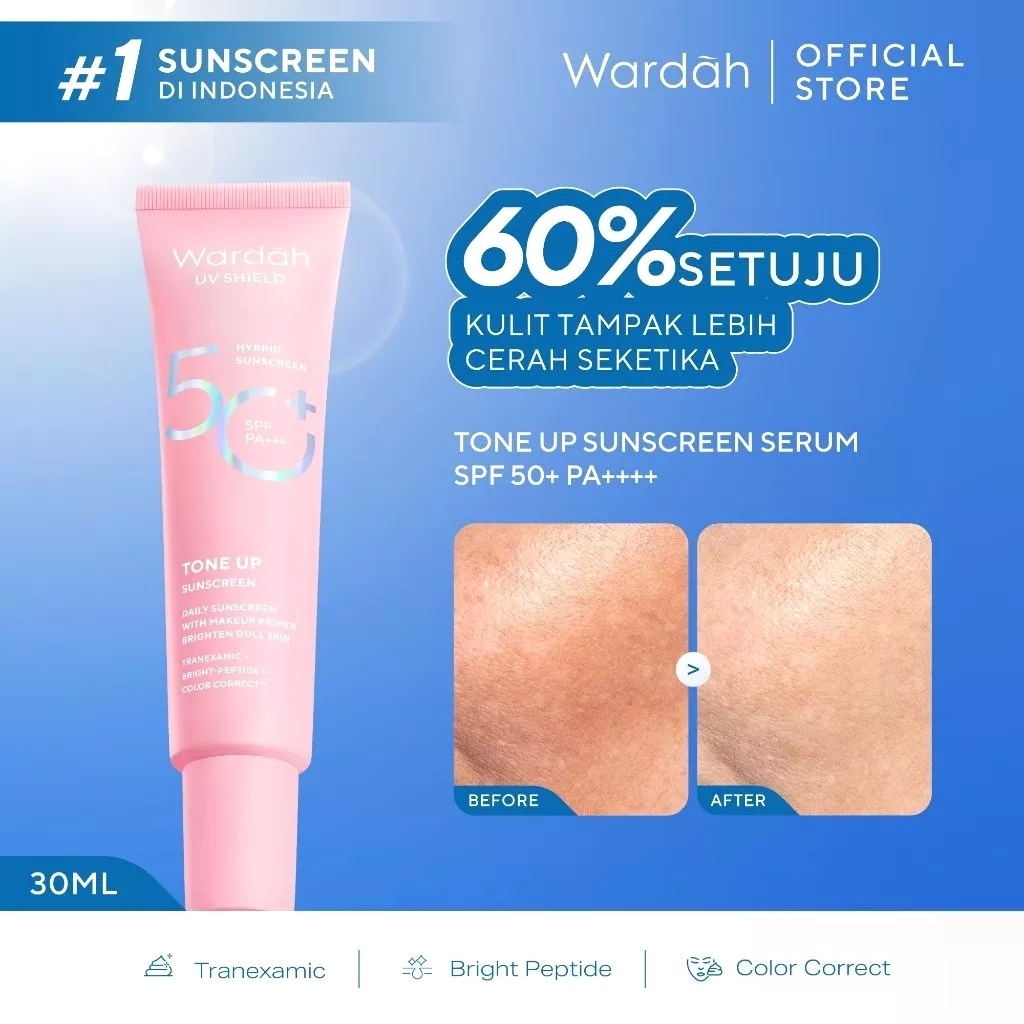 Wardah UV Shield Tone Up Sunscreen Serum SPF 50+ PA++++ 30ml Hybrid Sunscreen