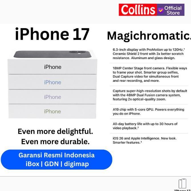 APPLE iPhone 17 256GB 512GB A19 Chip 6.3" OLED 120Hz Garansi Resmi APPLE Indonesia