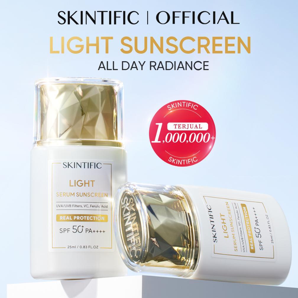 SKINTIFIC - Light Serum Brightening SPF50+ Sunscreen Wajah PA++++ Tidak whitecast Non-Comedogenic 25ml | Vitamin C Whitening Mencerahkan Glowing Matte Cepat Menyerap Fast-Absorb Ringan Lightweight Skin Tinted Aqua Sunblock Badan dari Sinar UVA UVB|Acne