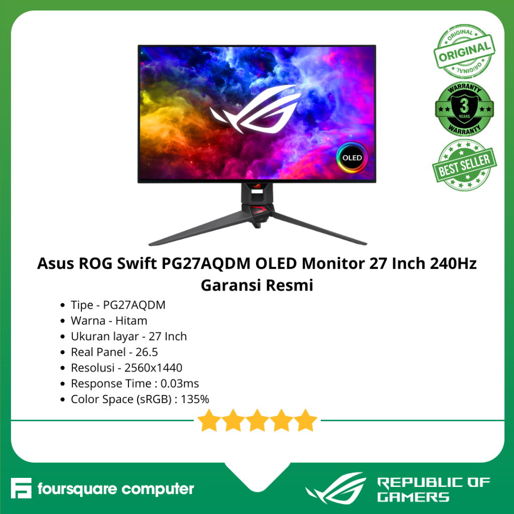 Asus ROG Swift PG27AQDM OLED Monitor 27 Inch 240Hz Garansi Resmi