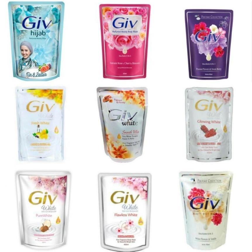 SABUN MANDI GIV CAIR 60ml WHITE SKIN CARE PERAWATAN TUBUH KECANTIKAN BODY WASH GIVE BEAUTY BAR WHITE SOAP KOTAK BIRU HIJAU MERAH PUTIH UNGU TIN ZAITUN HIJAB SAFFRON WHITE BENGKOANG LEMON MULBERRY PAPAYA PEARL 60 ml REFILL LIQUID