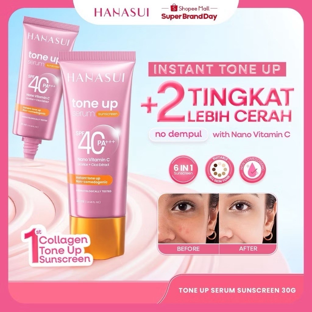 HANASUI Tone Up Serum Sunscreen SPF 40 PA+++ Nano Vitamin C 30g Non-Comedogenic