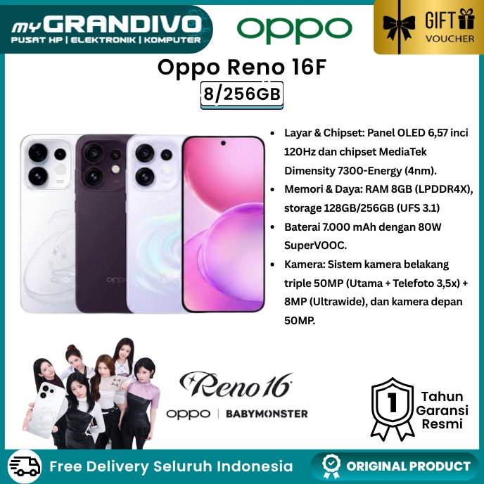 Jual OPPO Reno 16F 5G x BABYMONSTER Original Garansi Resmi RAM 8GB ROM 128GB/256GB AI Camera AMOLED 120Hz NFC 7000mAh 80W SUPERVOOC IP69 | Shopee Indonesia