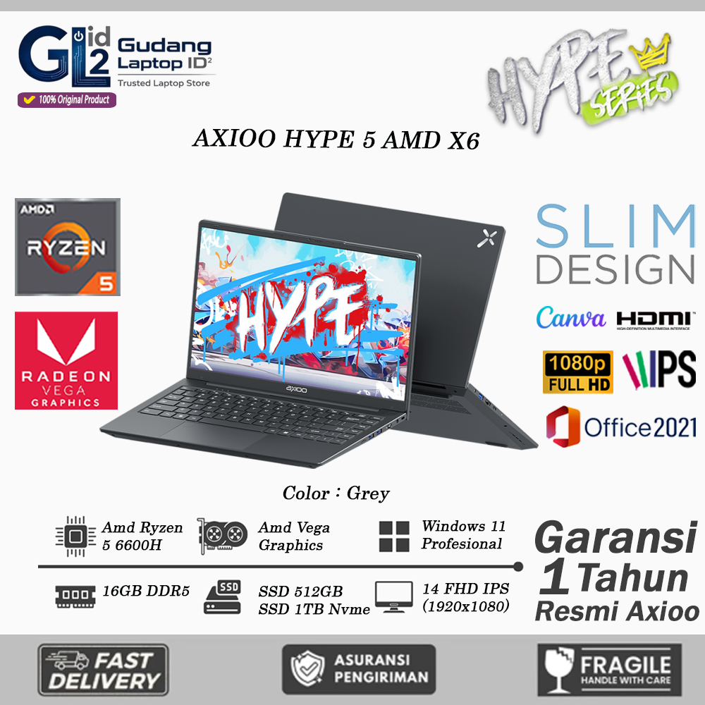 Laptop AXIOO HYPE 5 AMD X6 RYZEN 5 6600H 16GB RAM 512GB SSD 14.0 FHD IPS WIN 11 Home ORIGINAL