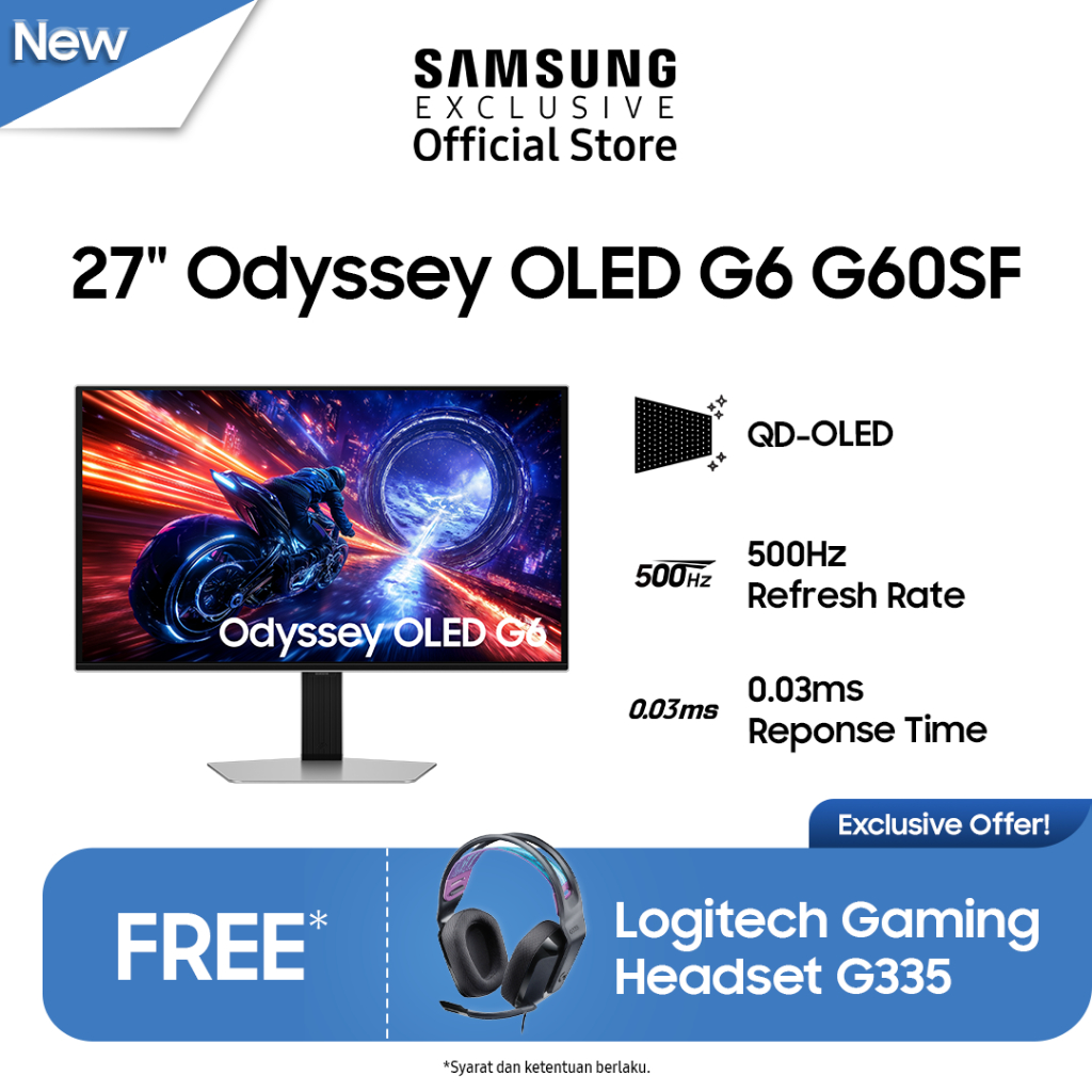 Jual Samsung 27" Odyssey OLED G6 G60SF QHD 500Hz Gaming Monitor | Shopee Indonesia