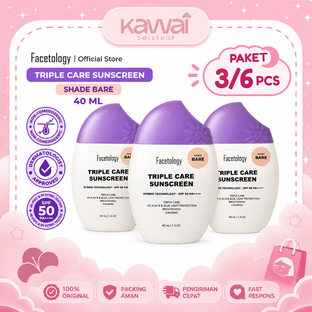 [ ISI 3/6PCS] Facetology Triple Care Sunscreen Tinted SPF 50 PA++++ 40ML