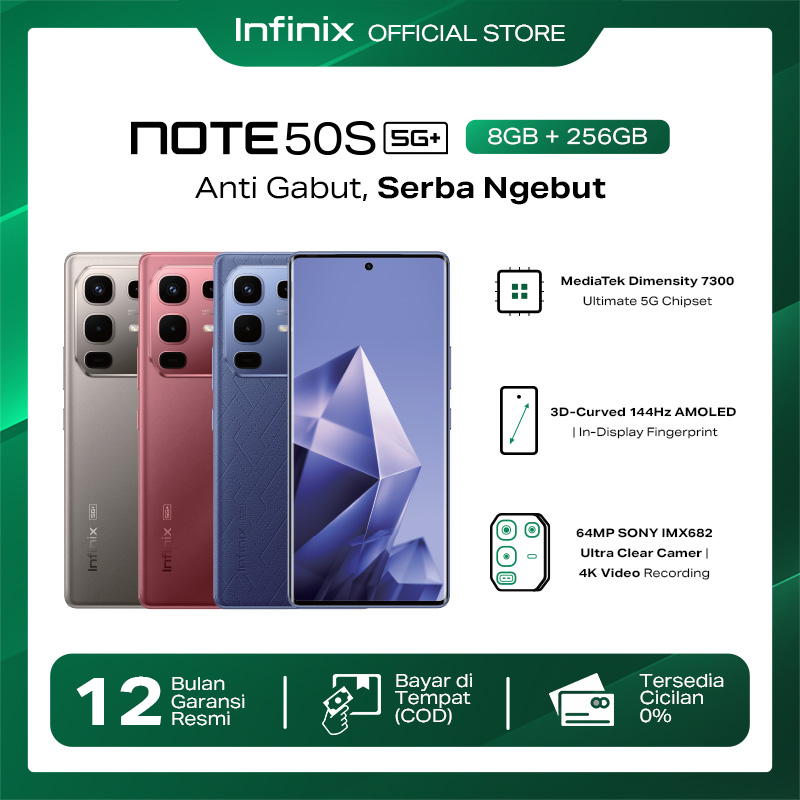Jual Infinix Note 50S 5G+ 8/256GB - Up to 16GB Extended RAM - Dimensity 7300 Ultimate - 6.78” 3D Curved FHD+ Amoled - 64MP OIS - 5200 mAh - NFC | Shopee Indonesia