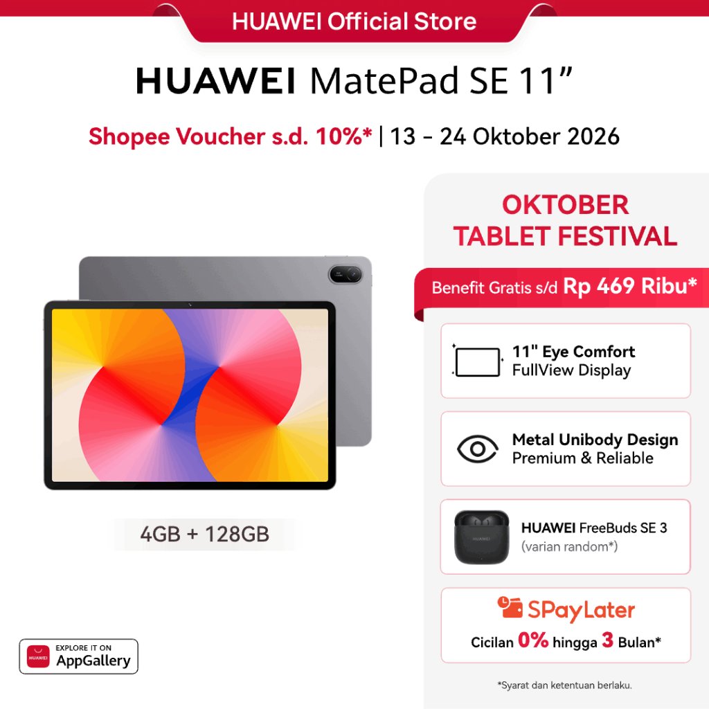 Jual HUAWEI MatePad SE 11" Tablet [4+128GB] | FHD+ Eye Comfort Display | 7700mAh | Metal Unibody | Shopee Indonesia
