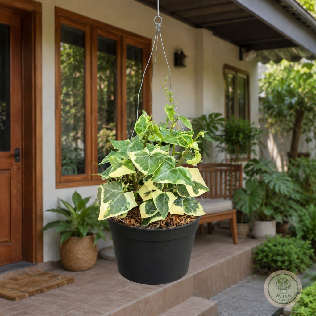 Tanaman Hias Gantung English Ivy + Pot Hitam Gantung + Media Tanam (Siap Pajang) Rimbun