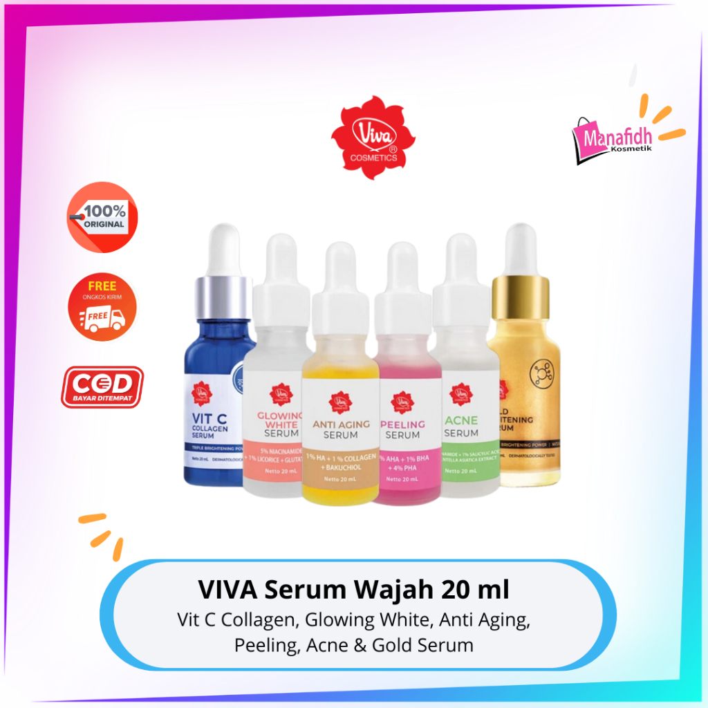 Viva Face Serum Acne, Anti Aging, Peeling Serum, Gold Serum, Vit C Collagen Serum, dan Glowing Serum 20ml