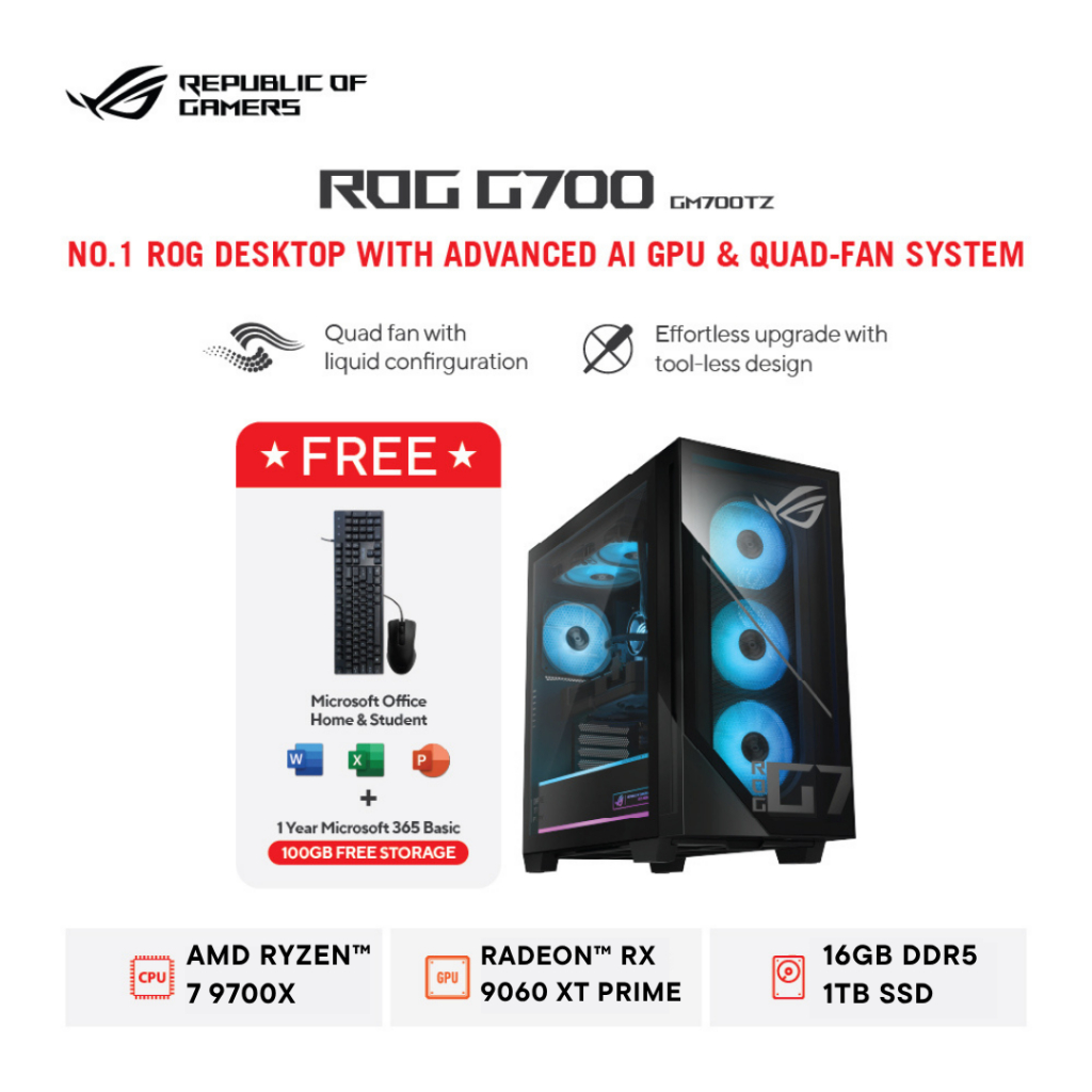 Jual Asus ROG G700 GM700TZ-R96X711WOM - AMD Ryzen 7 9700HX 16GB 1 TB SSD RX9060XT W11+ OHS | Shopee Indonesia