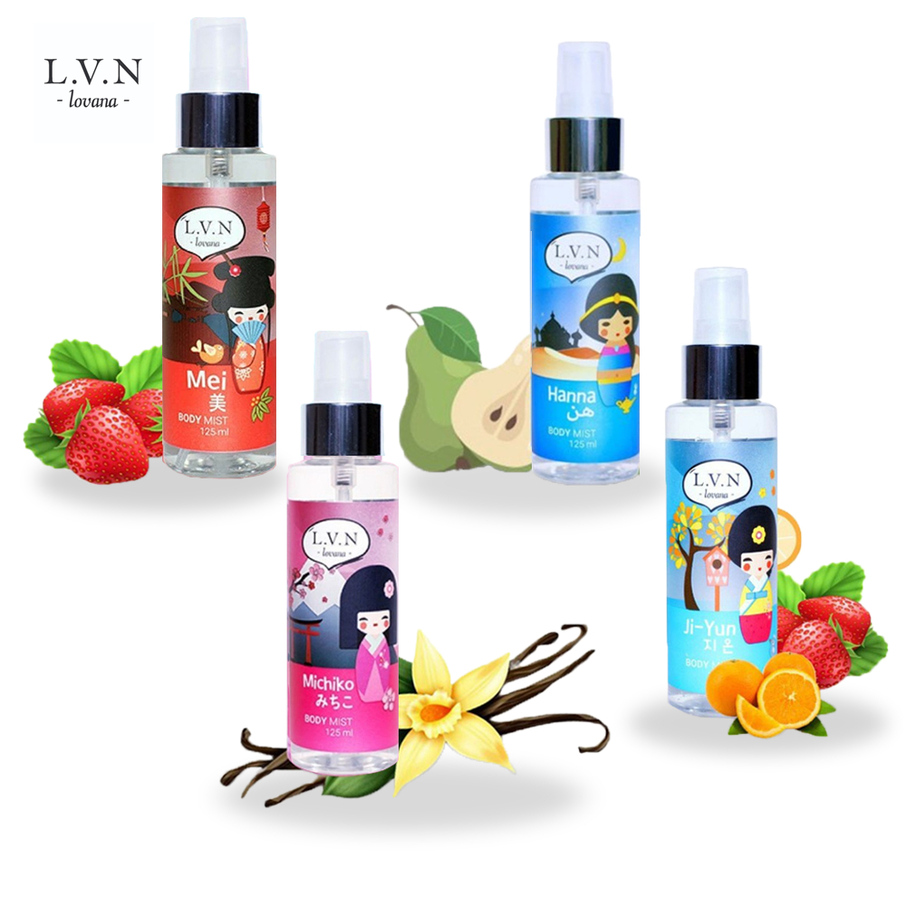Parfum Tahan Lama Lovana Body Mist 125ml Parpum Cewe Tahan Lama dan Wangi Minyak Wangi Wanita Parfum Wanita Tahan Lama 24 Jam Terwangi Body Spray Parpum Wanita LVN Varian Ji-Yun Mei Michiko & Hanna Farpum Tahan Lama Cewek Parfum Cewek Aroma Fresh Fruity