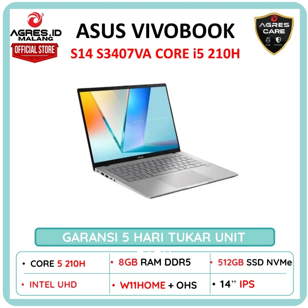 ASUS VIVOBOOK S14 S3407VA CORE i5 210H 16GB 512GB W11+OHS+M365B 14"WUXGA IPS