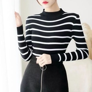 Jual Atasan Turtleneck Salur Lengan Panjang Wanita | Shopee Indonesia