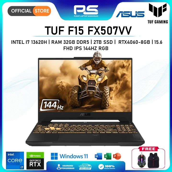 Laptop ASUS TUF Gaming F15 FX507VV RTX4060 Intel i7 13620H RAM 32GB SSD 2TB 15 Inch FHD RGB