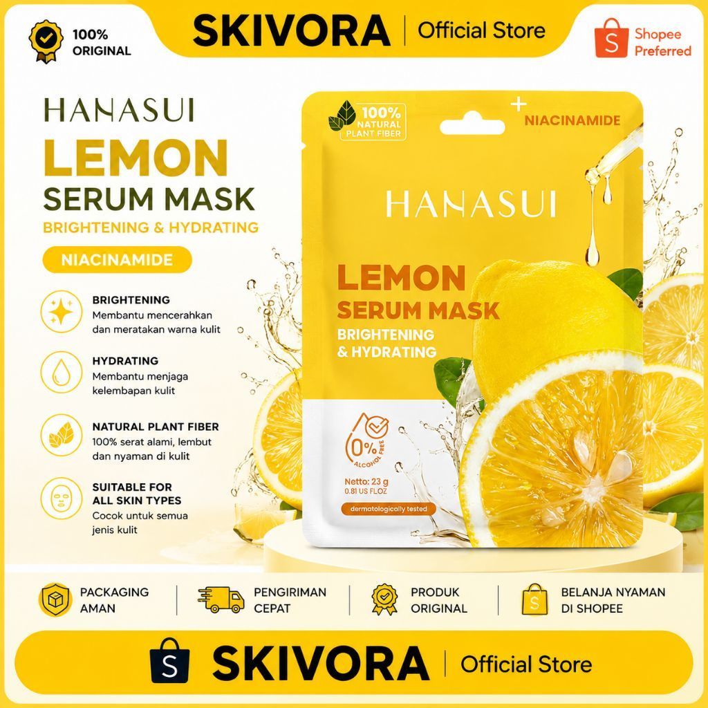 HANASUI Lemon Serum Mask 23g Brightening Hydrating Niacinamide Natural Plant Fiber