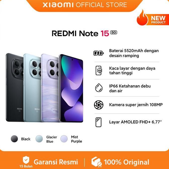 Xiaomi Redmi Note 15 5G (8/256 GB) (12/512 GB) | Baterai 5520mAh [Xiaomi Official Store]