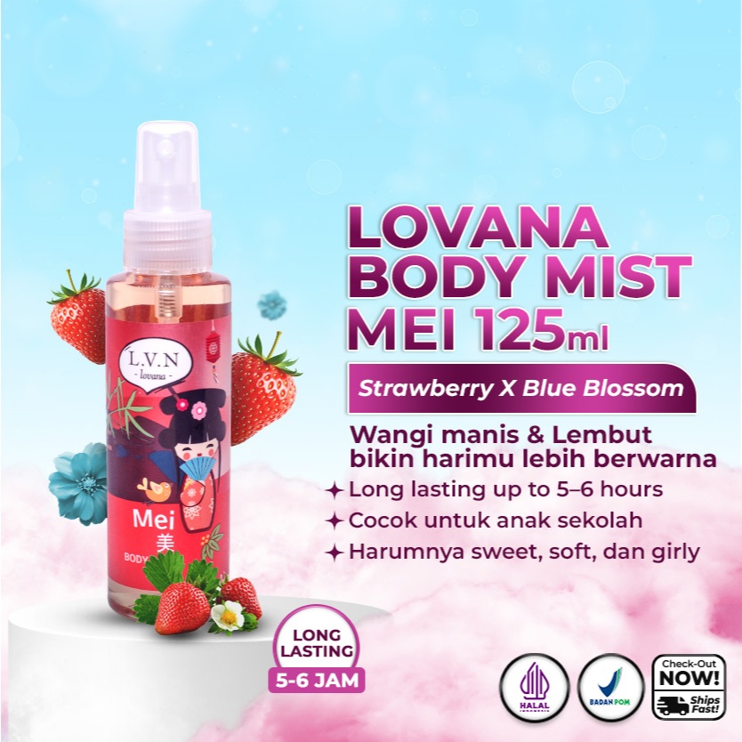 Lovana Body Mist Mei 125ml - isi 2 pcs | Parfum Badan Wangi Tahan Lama | Aroma strawberry dan blue blossom | Parfum anak sekolah | tahan 4 jam