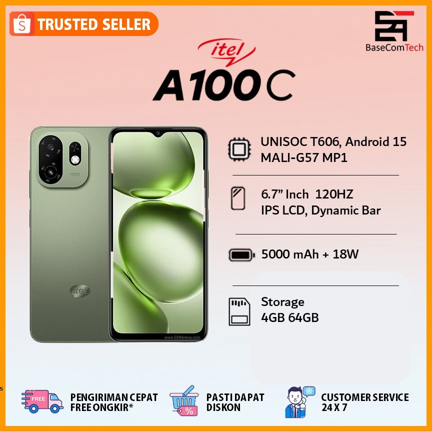 Handphone ITEL A100C/A100CS | ROM 4GB 64GB | 5000mAh | Garansi Resmi Indonesia