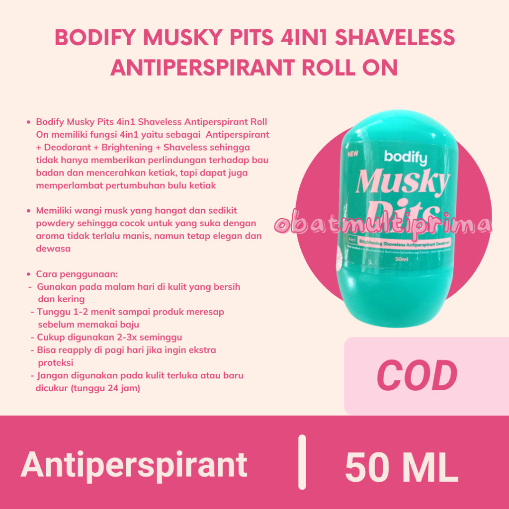 Multi Prima Bodify Musky Pits 4in1 Shaveless Antiperspirant Roll On Makassar - Anti BB Bulu Ketiak