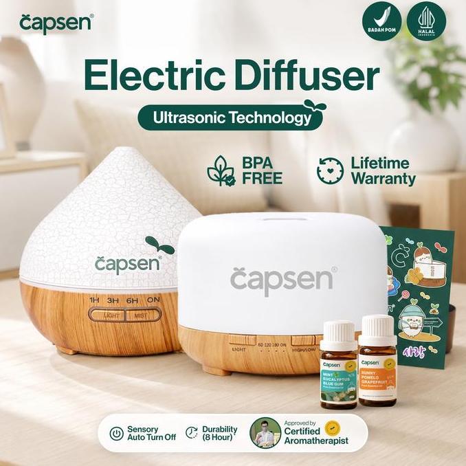 Rikawanti34 - Capsen Bundle Electric Room Diffuser Essential Oil Aromatherapy Humidifier Penyegar Ruangan Fresh 7 LED Lampu Auto Off Coco Hazelnut Ultrasonic