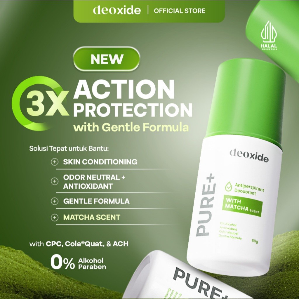DEODORANT - Deoxide Pure+ With Matcha Scent Antiperspirant Deodorant Roll On 60 gr