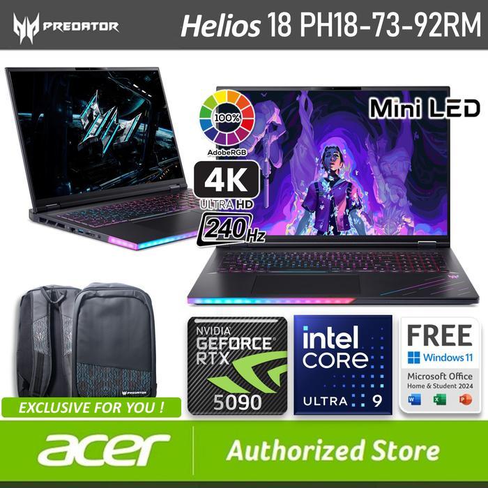 Jual Laptop ACER Predator Helios 18 AI PH18 73 92RM Intel Core Ultra 9 275HX ram 64 ssd 2TB RTX 5090 24GB 18" Mini LED 240Hz W11 OHS | Shopee Indonesia