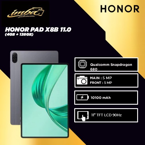 HONOR PAD X8B 4GB+128GB - Display 11.0 inches - Snapdragon 680 - 10100mAh - Garansi Resmi 1 Tahun