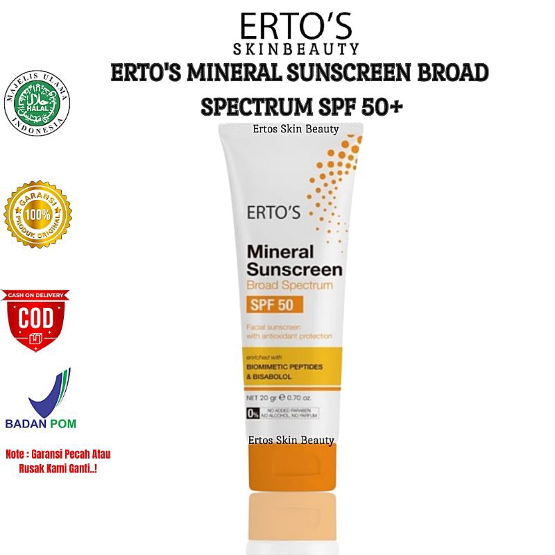 Jual ERTOS Mineral Sunscreen Broad Spectrum Spf 50 - Sunblock Wajah Sinar Matahari By ERTO`S | Shopee Indonesia