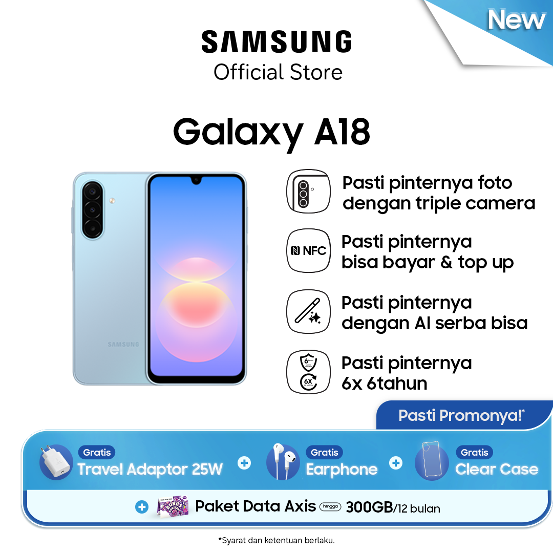 Jual Samsung Galaxy A18 8/128GB - Light Blue | Hp AI | IP64 | 5000 mAh | Shopee Indonesia