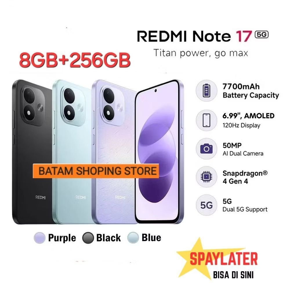 XIAOMI REDMI NOTE 17 5G RAM 8GB + 256GB NEW 2026 GARANSI RESMI