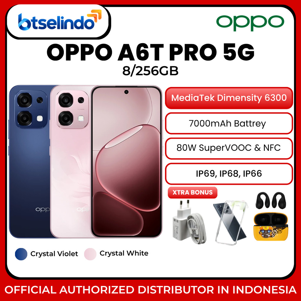 Jual OPPO A6t Pro 5G 8/256GB (8+8GB Extended RAM) MediaTek Dimensity 6300 | Shopee Indonesia